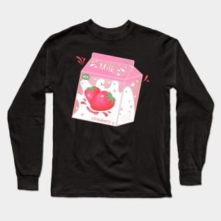 Retro 90s Japanese Kawaii Strawberry Milk Shake Carton Long Sleeve T-Shirt